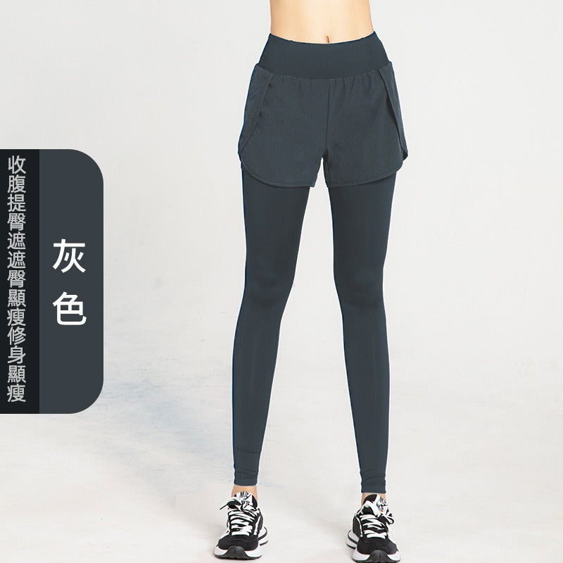 【PDa08】跑步健身打底緊身翹臀運動假兩件長褲★Chiu3★